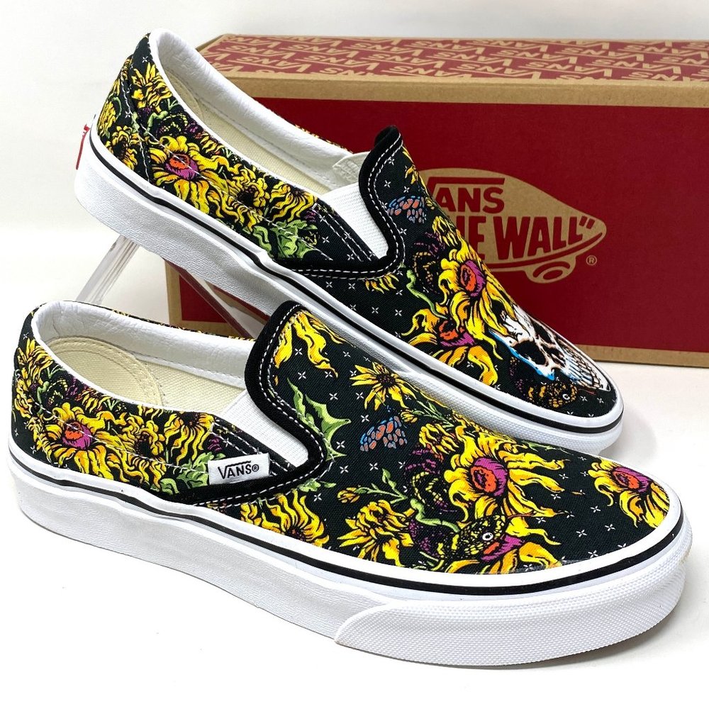 Vans Slip-On Sneakers in Black, Yellow, Pink